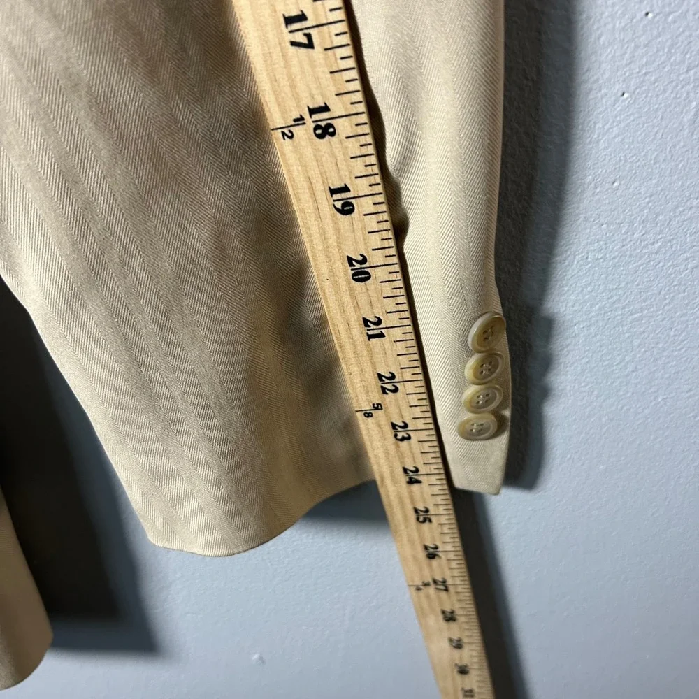 Bill Blass Mens‎ 43R Silk Blazer Tan Herringbone 3 Button Sport Coat Jacket